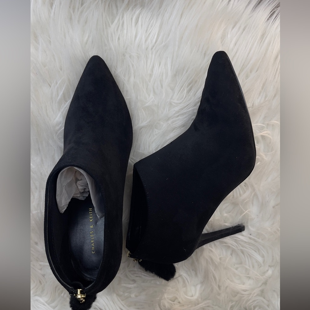 Charles & Keith Elegant Black Suede Heeled Boots